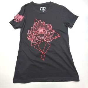 Diesel Power Gear Lotus Graphic Tee Black & Red Floral Geometric Women's Medium